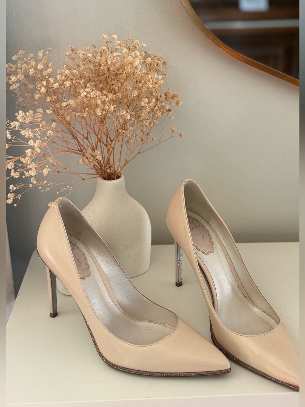 Rene Caovilla Nude Patent Stiletto Pumps